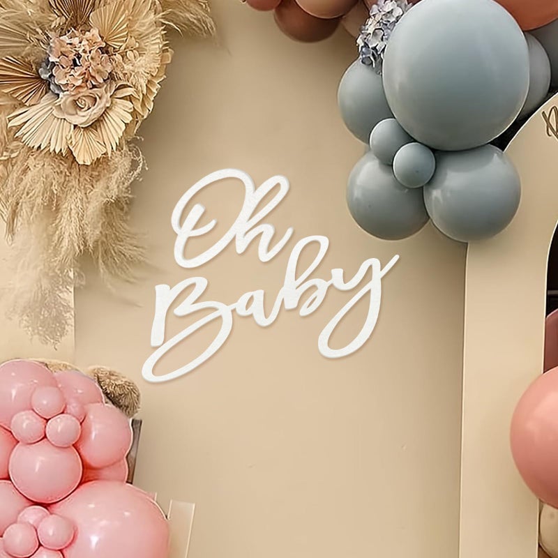 MASTRON Oh Baby Sign for Baby Shower Backdrop - Felt Oh Baby Sign Party Banner Boy Girl Baby Shower Decorations Gender Reveal 1st Birthday Party Photography Background - White - Image 1