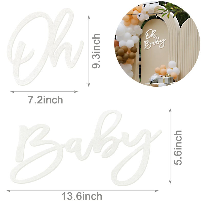 MASTRON Oh Baby Sign for Baby Shower Backdrop - Felt Oh Baby Sign Party Banner Boy Girl Baby Shower Decorations Gender Reveal 1st Birthday Party Photography Background - White - Image 2