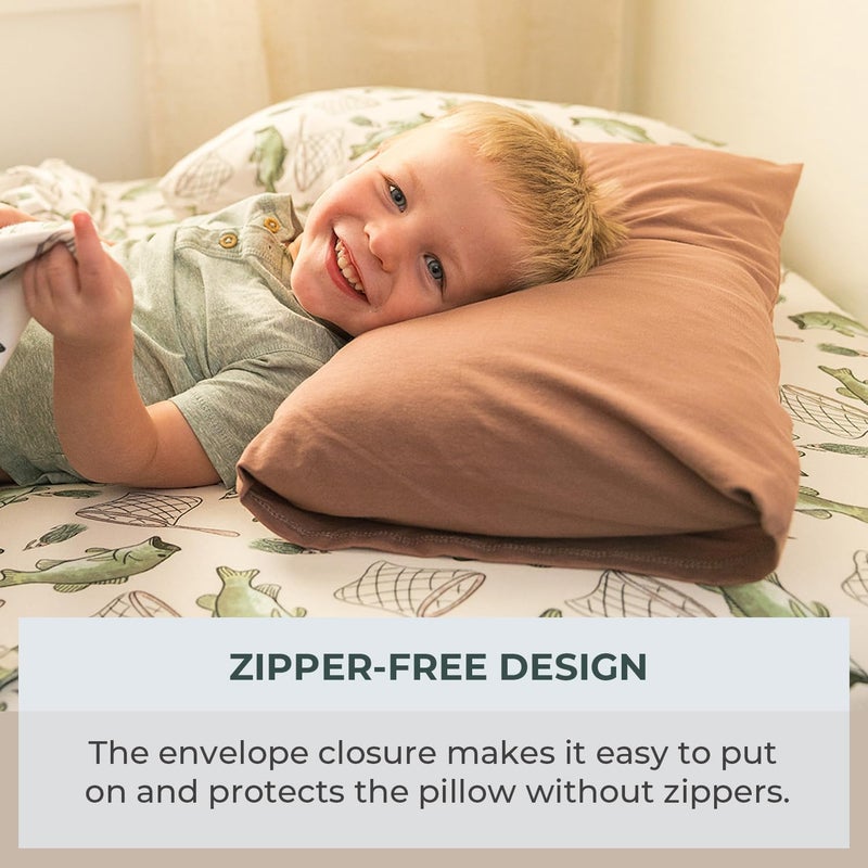 Pobibaby Pobibaby  2 Pack Premium Toddler Solid Pillowcase  Ultra Soft Jersey Knit  Crib  Kids Pillow Travel Pillow Case Cover Gone Fishing - Image 4