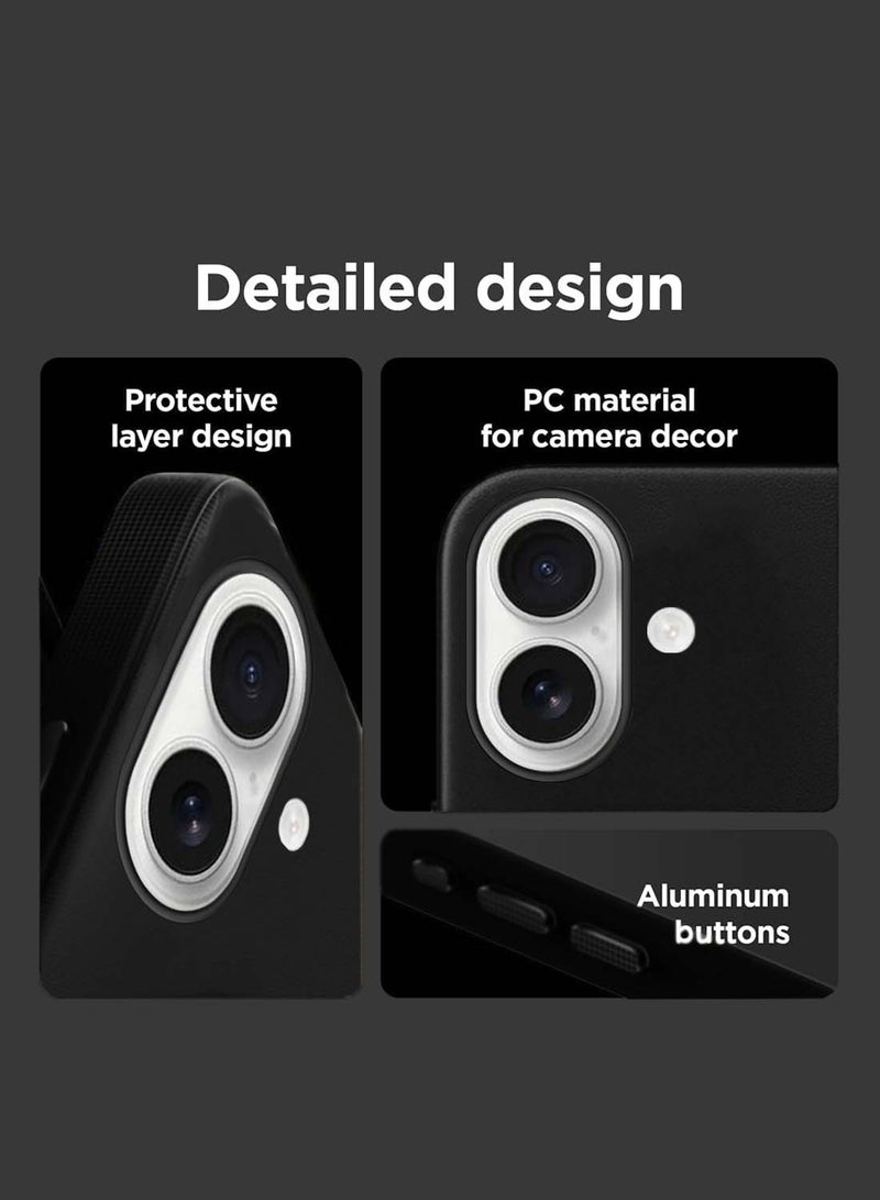 دبليو تيك ابل ايفون 16 2024 غطاء شحن لاسلكي مغناطيسي جلدي فاخر جراب أصلي مقاوم للصدمات MagSafe - أسود - Image 2