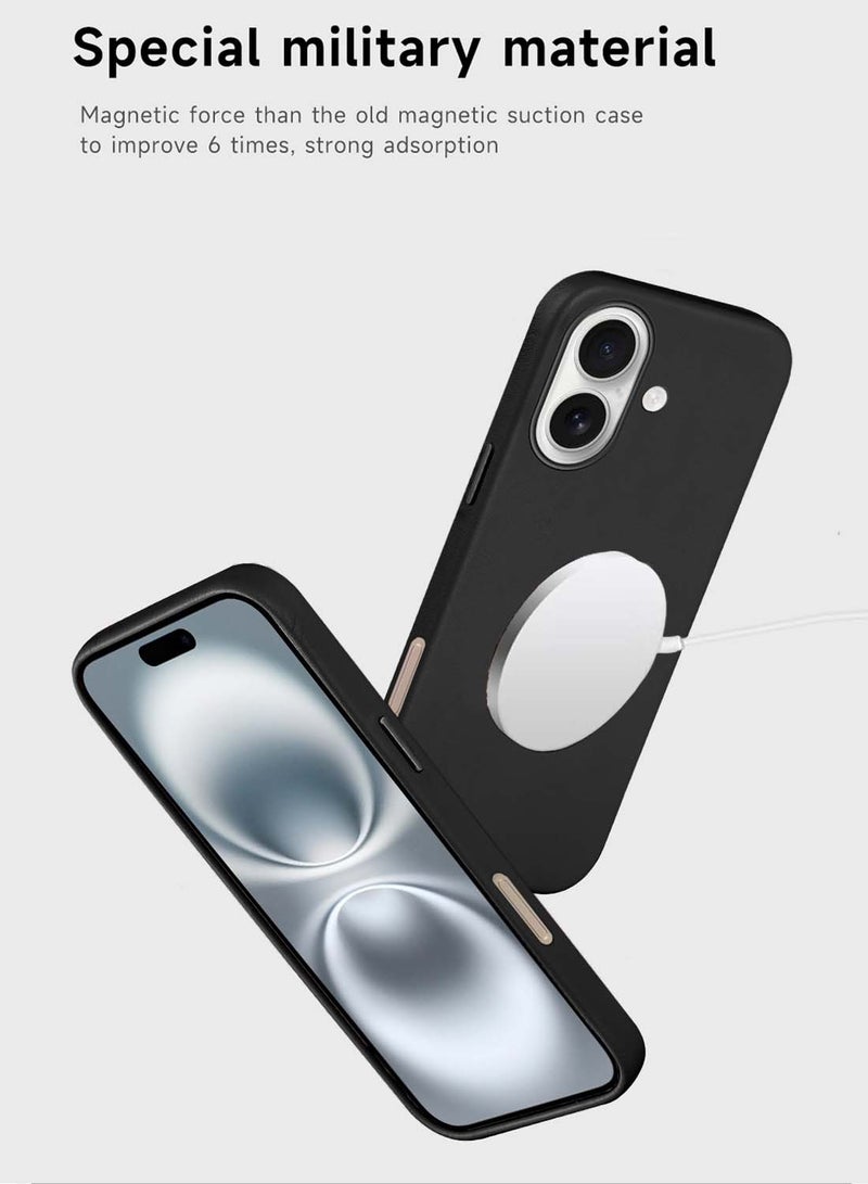 دبليو تيك ابل ايفون 16 2024 غطاء شحن لاسلكي مغناطيسي جلدي فاخر جراب أصلي مقاوم للصدمات MagSafe - أسود - Image 3