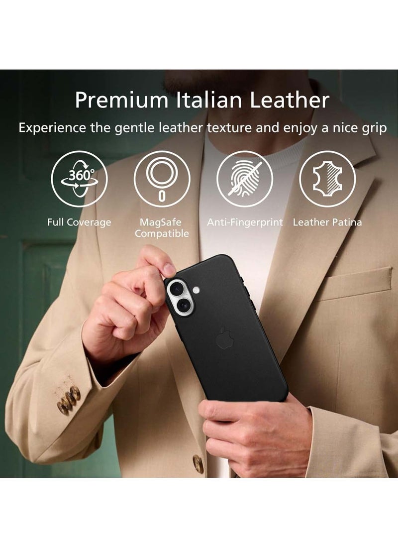 دبليو تيك ابل ايفون 16 2024 غطاء شحن لاسلكي مغناطيسي جلدي فاخر جراب أصلي مقاوم للصدمات MagSafe - أسود - Image 4