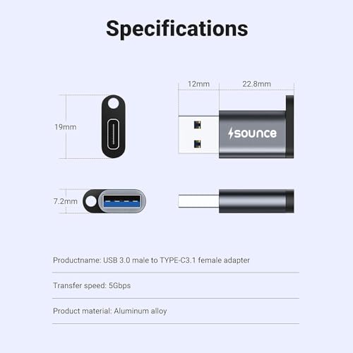 Sounce USB 3.0 OTG to USB Type C Adapter Portable Peripherals High-Speed Data Transfer, Compatible and Works with Laptops, Tablets, Smartphone, Chargers and More Devices - Image 5