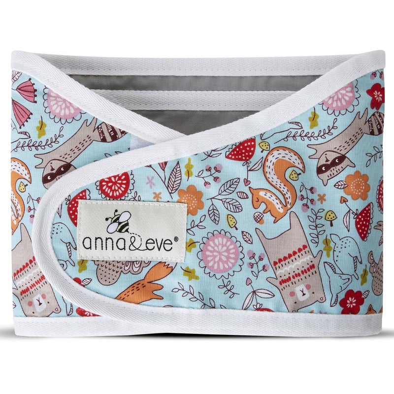 Anna & EveÂ® Baby Swaddle Strap for Newborns and Infants - 100% Cotton, No Overheating - The Original Arms Only - Adjustable Small Size Swaddle, Fits Chest 13.5" to 17" - Woodland Blue - Image 1