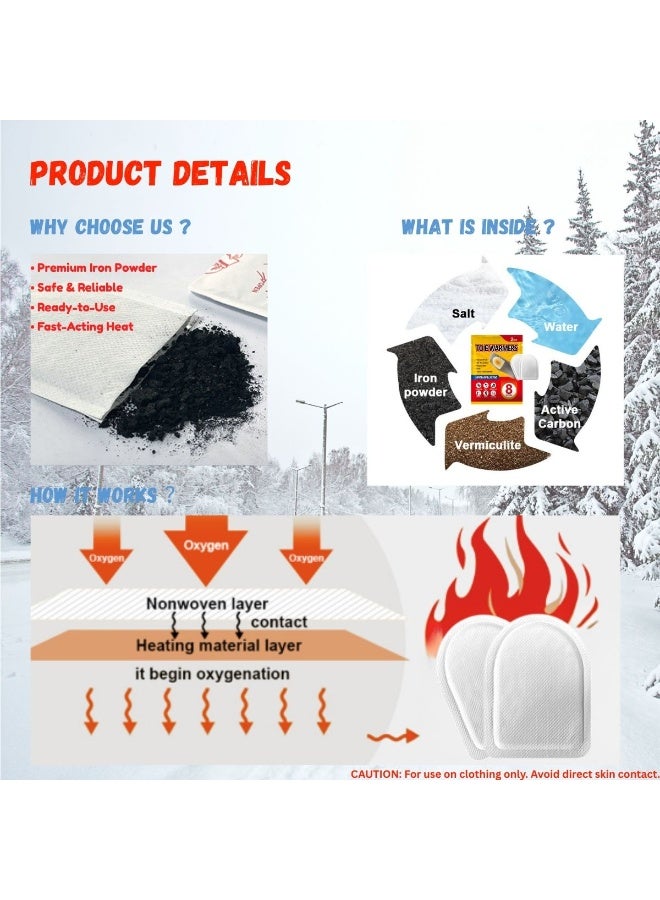 **مدفئات أصابع القدم للاستخدام لمرة واحدة - دفء يدوم حتى 8 ساعات**   **مدفئات قدم لاصقة تنشط بالهواء - عديمة الرائحة ورفيعة جدًا**   **مثالية للعمل الشتوي، الرياضة، والأنشطة الخارجية**   **5 أزواج (10 قطع)** - Image 5