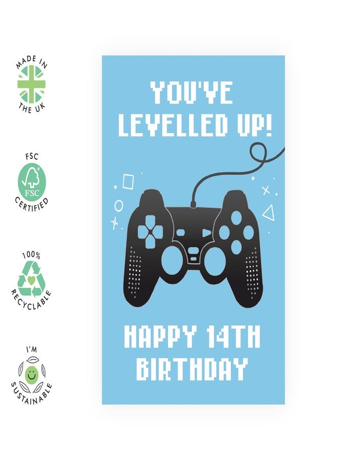 CENTRAL 23 Fun 14th Birthday Card for Boys - 'You've Levelled Up!' - Happy Fourteenth Birthday - Fourteen Year Old - Age 14 - Blue Greeting Card for Gamers - For Teenager - Son, Grandson, Him - Image 2