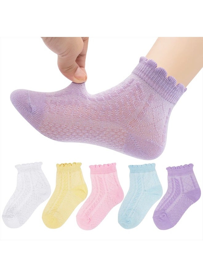 Looching 5 Pairs Baby Girls Boys Mesh Thin Cotton Socks Toddler Ruffle No Show Soft Low Cut Ankle Socks for Little Kids  - Image 1
