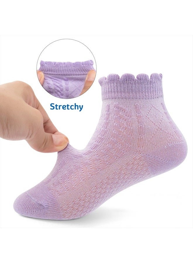 Looching 5 Pairs Baby Girls Boys Mesh Thin Cotton Socks Toddler Ruffle No Show Soft Low Cut Ankle Socks for Little Kids  - Image 4