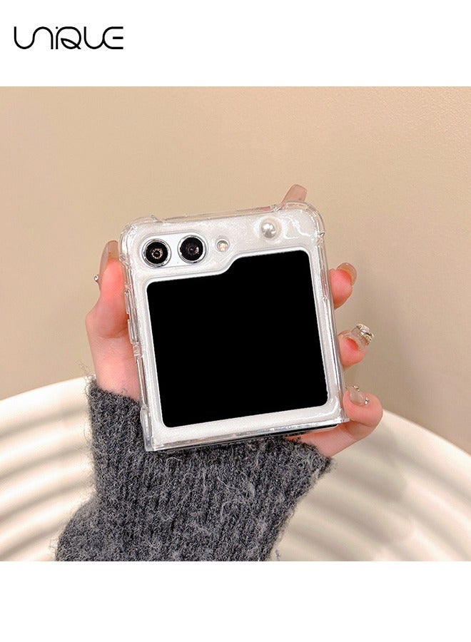 Unique For Samsung Z Flip 5 Phone Case - Glitter Starfish Pearl Phone Case - Transparent Design Sparkling 3D Pearl Starfish Aesthetic Phone Case - TPU Drop Resistant Shock Phone Case - Image 2