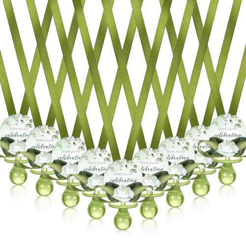 Coume 48 Pcs Sage Green Baby Shower Favors Acrylic Pacifier Necklace Thank You Gift Bulk with Cards for Guests Prizes Baby Shower Games Favors - Image 1