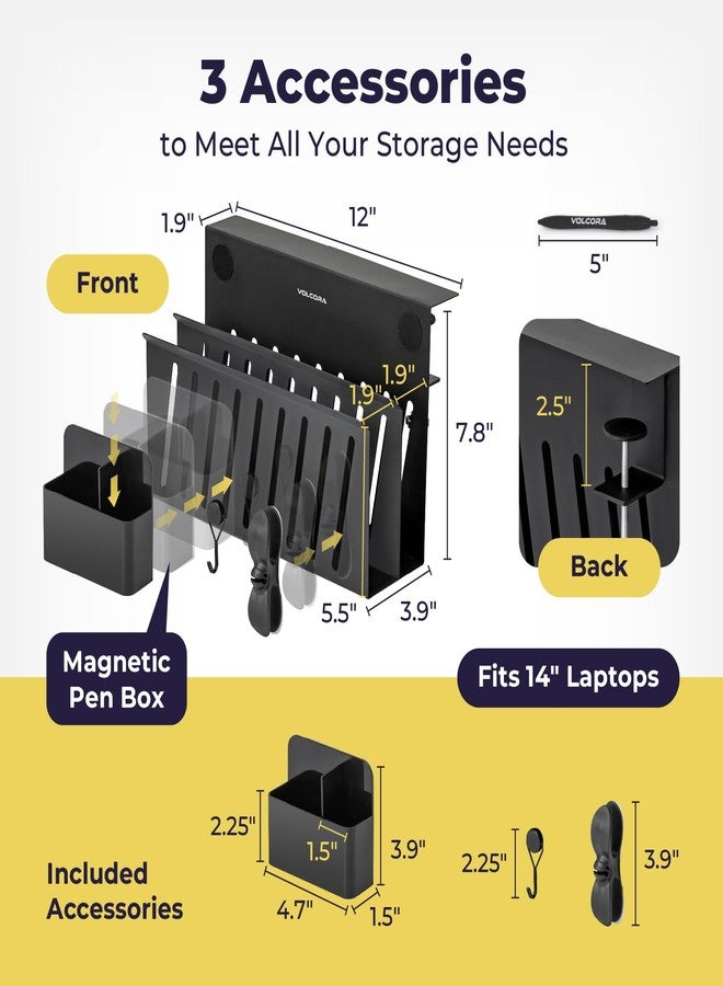 Volcora Side Storage, Under Laptop Holder, No Drill Organizer with Magnetic Pen Box, Cable Clamp, Hanging Organizer, Desk Mount File Holder for Office and Home, 2 Tier Black - Image 2