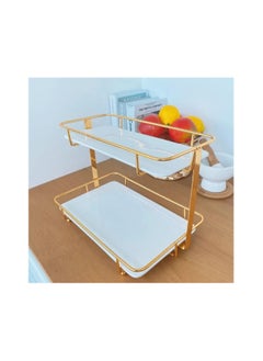 2 Tier Ceramic Storage Rack Shelf Countertop Tray, Cosmetics Makeup Toiletries Perfume Jewelry Storage Rack Dresser, Vanity Storage Rack, White (31*20*23cm)
