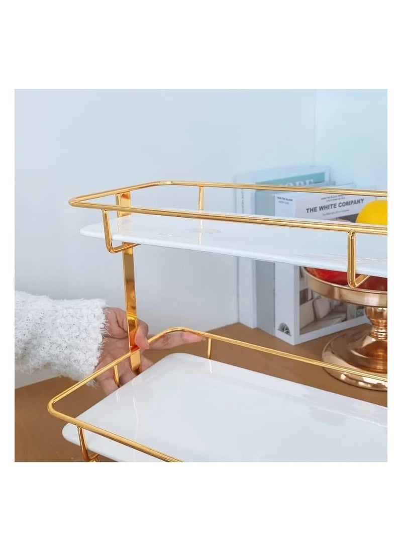AtrauX - 2 Tier Ceramic Storage Rack Shelf Countertop Tray, Cosmetics Makeup Toiletries Perfume Jewelry Storage Rack Dresser, Vanity Storage Rack, White (31*20*23cm) - Image 1