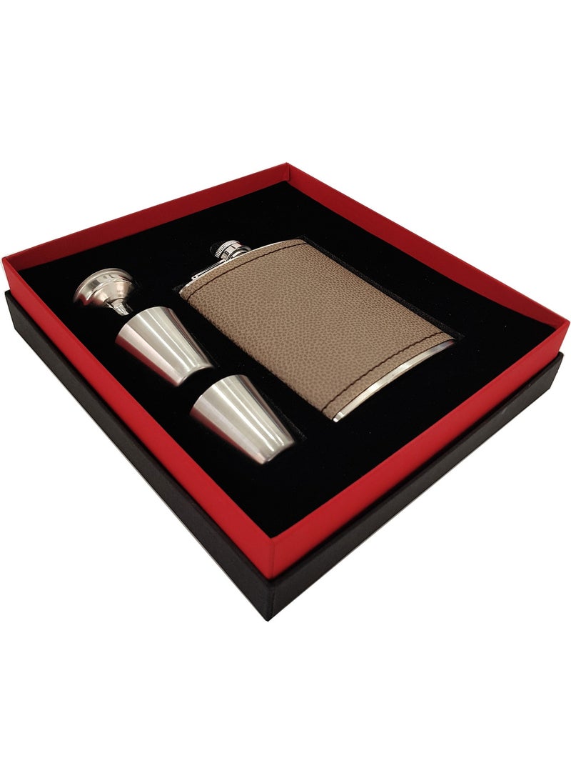 Weather Forecast Steel Covered Gray Leather 8 Oz 240 ml Liquor Flask Set PY96GRT  - Image 1
