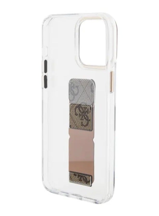 GUESS iPhone 15 Pro  Grip stand Clear Back Cover with 4G Script Logo - Brown - Image 5