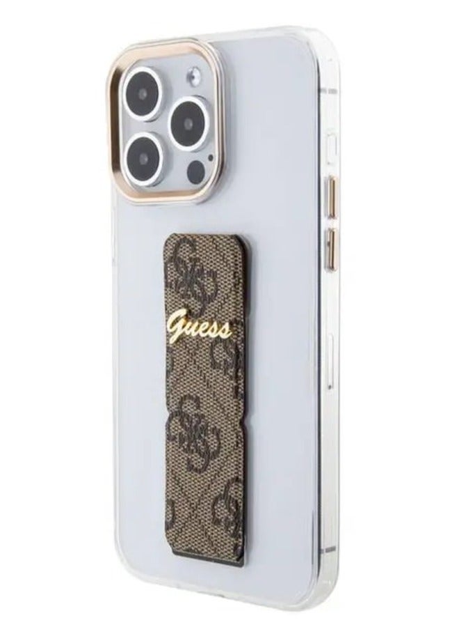 GUESS iPhone 15 Pro  Grip stand Clear Back Cover with 4G Script Logo - Brown - Image 3