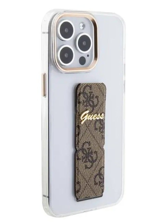 GUESS iPhone 15 Pro  Grip stand Clear Back Cover with 4G Script Logo - Brown - Image 2