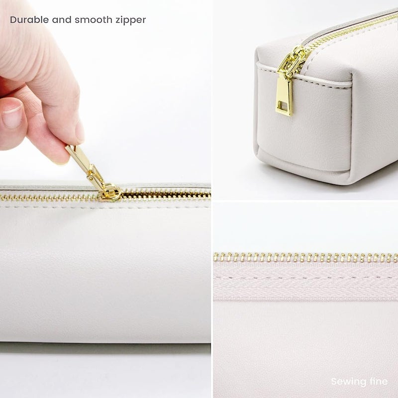 DOBMIT PU Pencil Pen Case Portable Stationery Bag Big Capacity Pencil Pouch Cosmetic Organizer Bag for Adult- Beige - Image 4