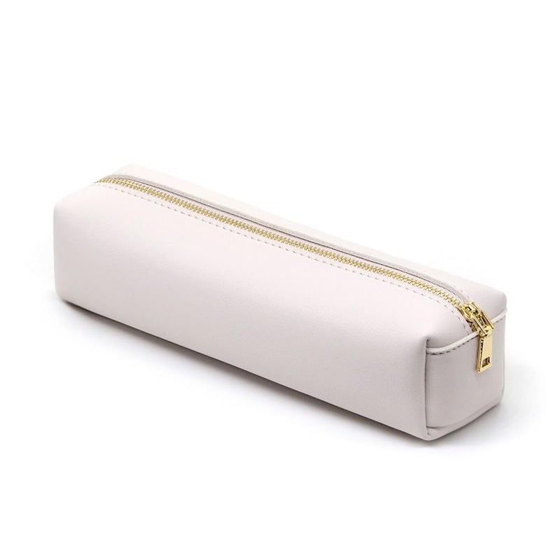 DOBMIT PU Pencil Pen Case Portable Stationery Bag Big Capacity Pencil Pouch Cosmetic Organizer Bag for Adult- Beige - Image 1