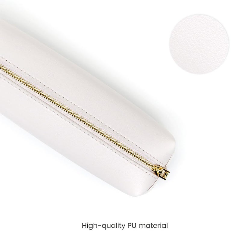 DOBMIT PU Pencil Pen Case Portable Stationery Bag Big Capacity Pencil Pouch Cosmetic Organizer Bag for Adult- Beige - Image 3