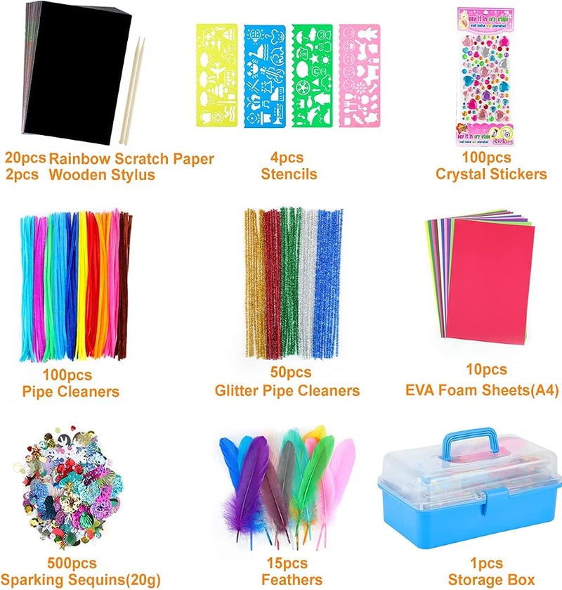 VOLINFO Arts and Crafts Supplies for Kids- 1600+ PCS DIY Craft Kits Including Pipe Cleaners, Folding Storage Box, Preschool Homeschool Craft Set Toys Gift for Boys and Girls(Blue) - Image 3