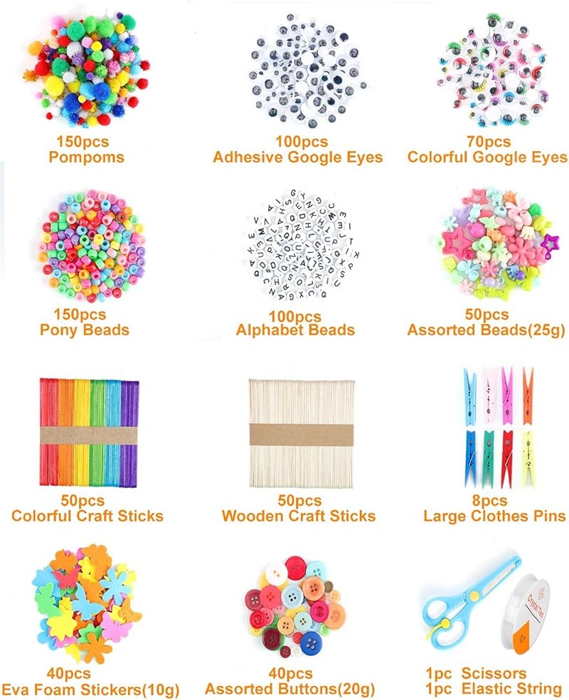 VOLINFO Arts and Crafts Supplies for Kids- 1600+ PCS DIY Craft Kits Including Pipe Cleaners, Folding Storage Box, Preschool Homeschool Craft Set Toys Gift for Boys and Girls(Blue) - Image 2