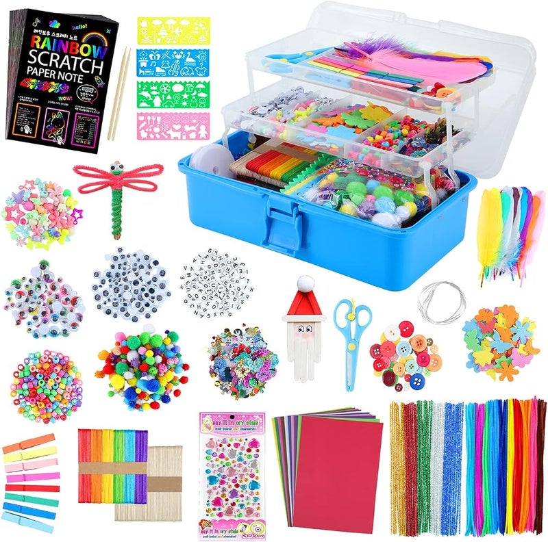 VOLINFO Arts and Crafts Supplies for Kids- 1600+ PCS DIY Craft Kits Including Pipe Cleaners, Folding Storage Box, Preschool Homeschool Craft Set Toys Gift for Boys and Girls(Blue) - Image 1