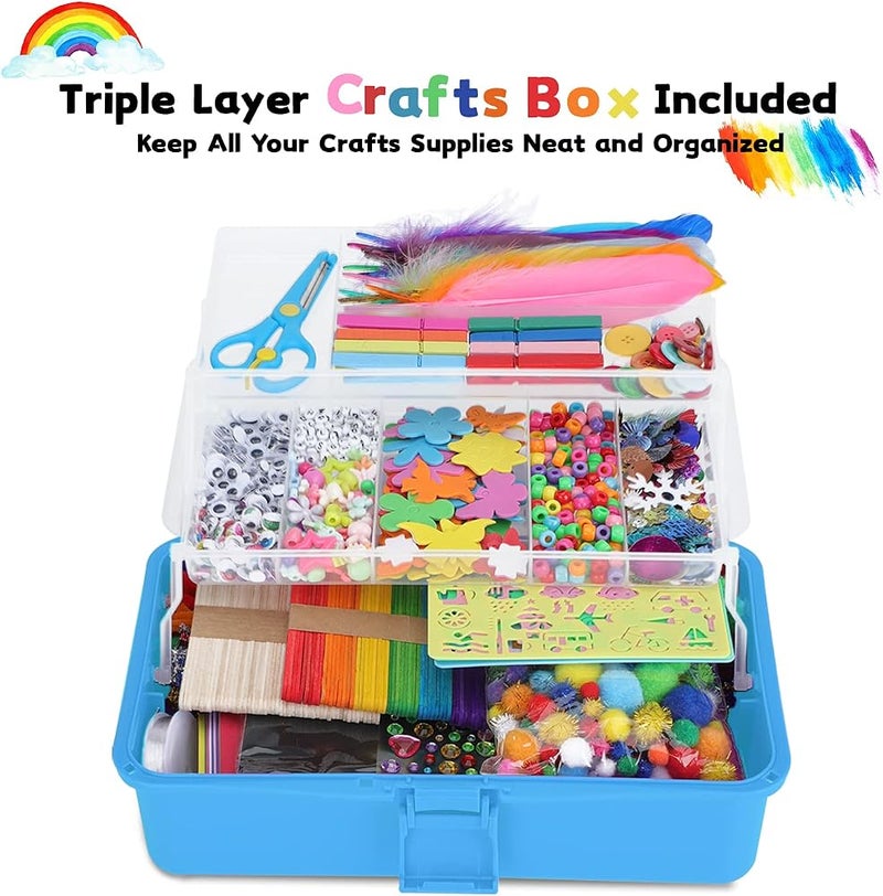 VOLINFO Arts and Crafts Supplies for Kids- 1600+ PCS DIY Craft Kits Including Pipe Cleaners, Folding Storage Box, Preschool Homeschool Craft Set Toys Gift for Boys and Girls(Blue) - Image 5