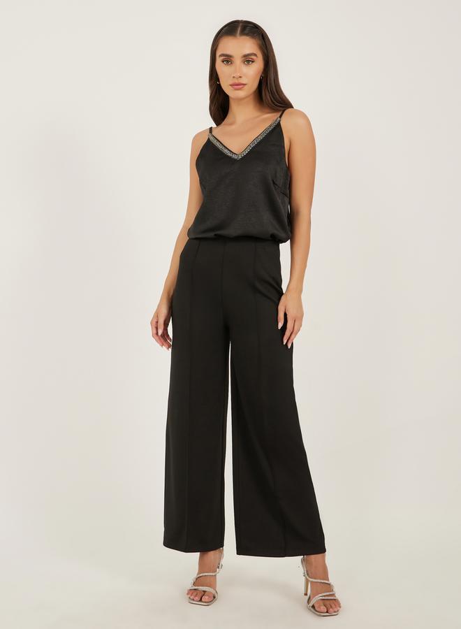 Styli Textured Embellished V Neck Cami Top  - Image 3
