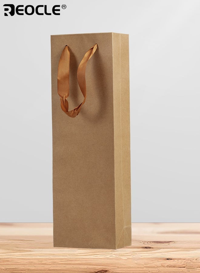 REOCLE 6PCS Kraft Paper Gift Bags Long  Bottle Bags with Handles Eco Friendly Packaging for Wedding Birthday Baby Shower Party Favors and Corporate Events - Image 2