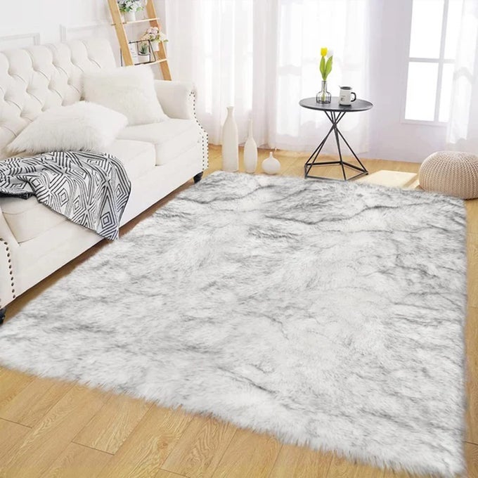 6X9 FAUX SHEEPSKIN RUG FOR LIVING ROOM FLUFFY WASHABLE RUGS FOR BEDROOM LUXURY ROOM DECOR WHITE WITH GREY TIPS RUG FOR BEDROOM FLUFFY RECTANGLE