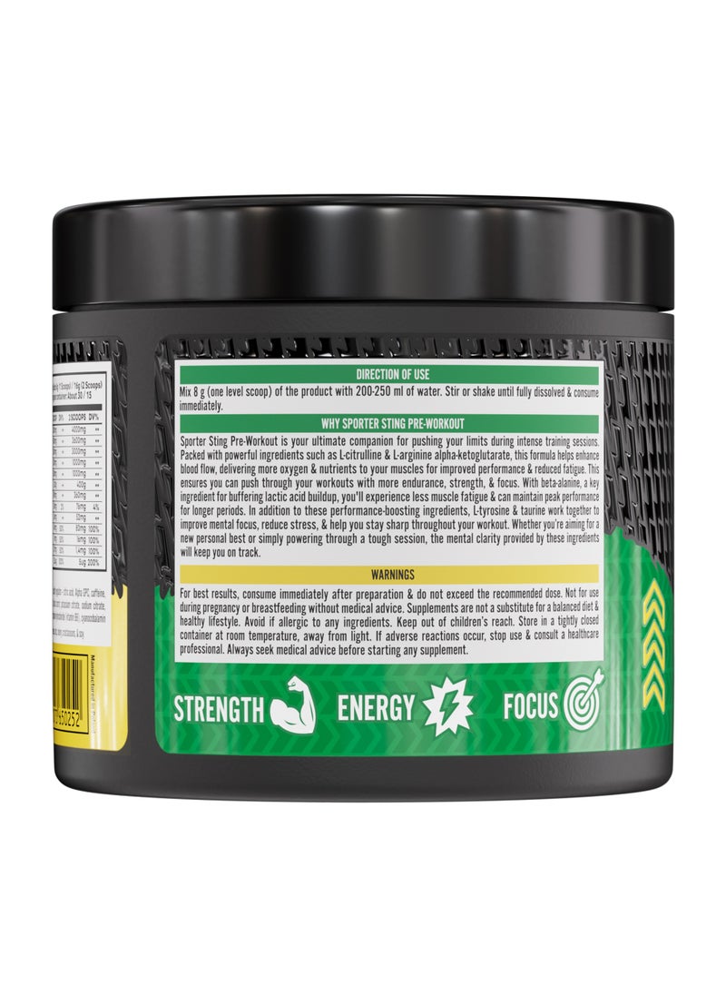 SPORTER Sporter Sting Pre-Workout – Watermelon | 30 Servings | Energy, Strength & Focus Booster | 180mg Caffeine | L-Citrulline, Beta-Alanine & B-Vitamins | Sugar-Free | Dietary Supplement – 240g  - Image 3