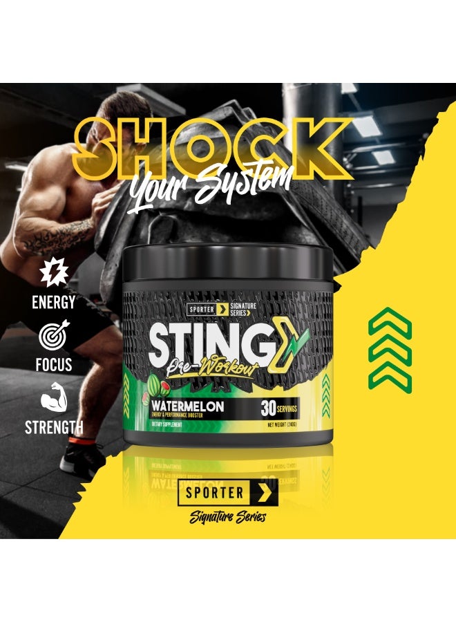 Sporter Sting Pre-Workout – Watermelon | 30 Servings | Energy, Strength & Focus Booster | 180mg Caffeine | L-Citrulline, Beta-Alanine & B-Vitamins | Sugar-Free | Dietary Supplement – 240g - Image 5
