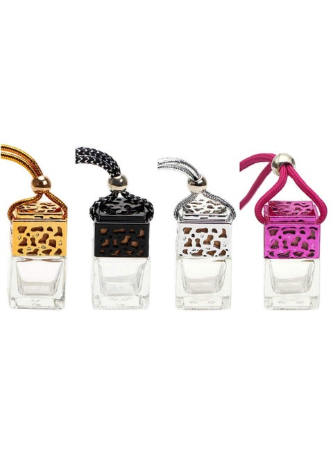 4 Pcs 8ml Car Hanging Perfume Diffuser,Empty Clear Glass Square Car Air Freshener Essential Oil Fragrance Pendant Bottle Vials With Wooden Caps & Hanging String