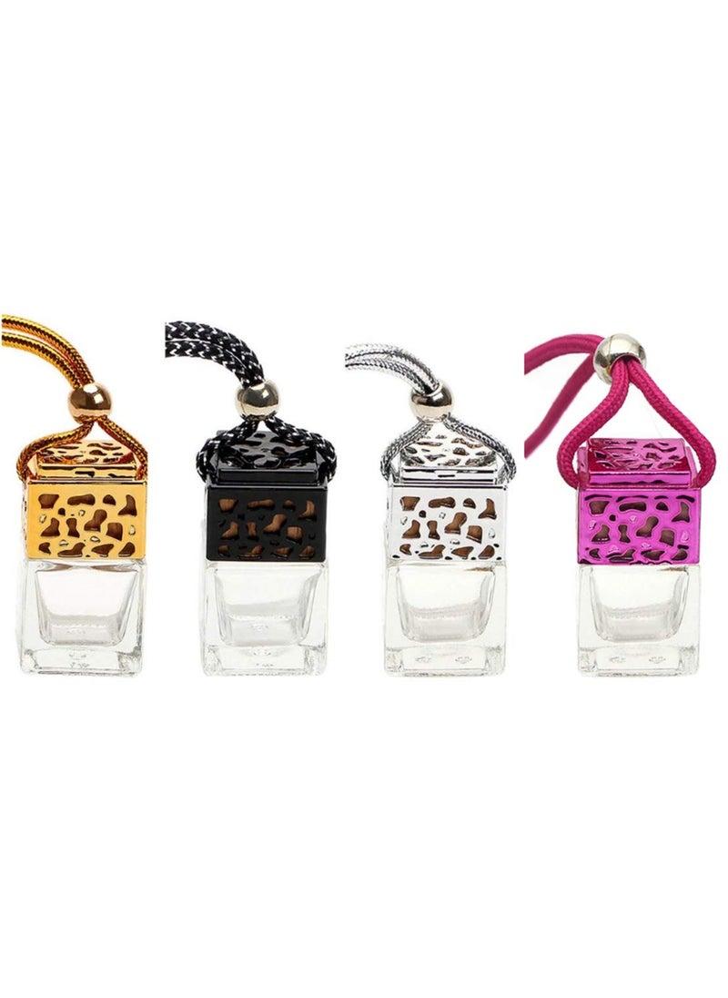 4 Pcs 8ml Car Hanging Perfume Diffuser,Empty Clear Glass Square Car Air Freshener Essential Oil Fragrance Pendant Bottle Vials With Wooden Caps & Hanging String