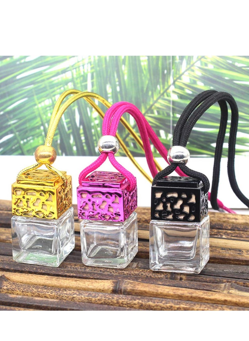 4 Pcs 8ml Car Hanging Perfume Diffuser,Empty Clear Glass Square Car Air Freshener Essential Oil Fragrance Pendant Bottle Vials With Wooden Caps & Hanging String