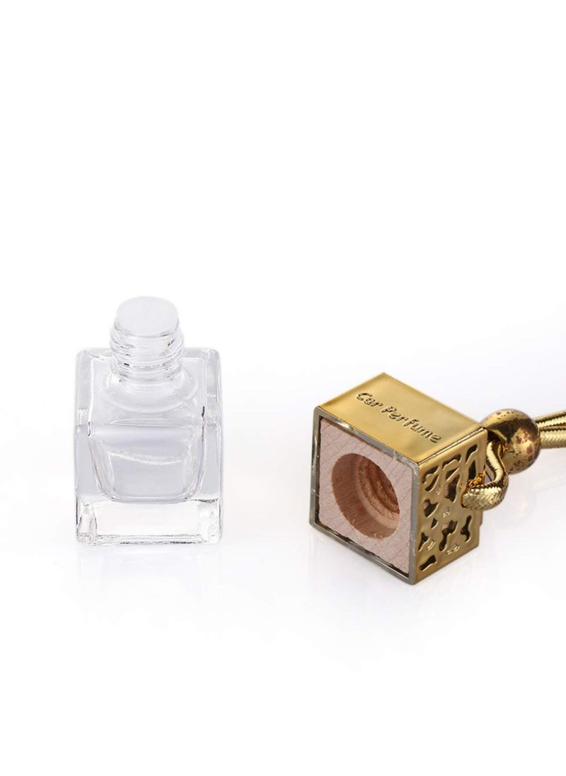 4 Pcs 8ml Car Hanging Perfume Diffuser,Empty Clear Glass Square Car Air Freshener Essential Oil Fragrance Pendant Bottle Vials With Wooden Caps & Hanging String