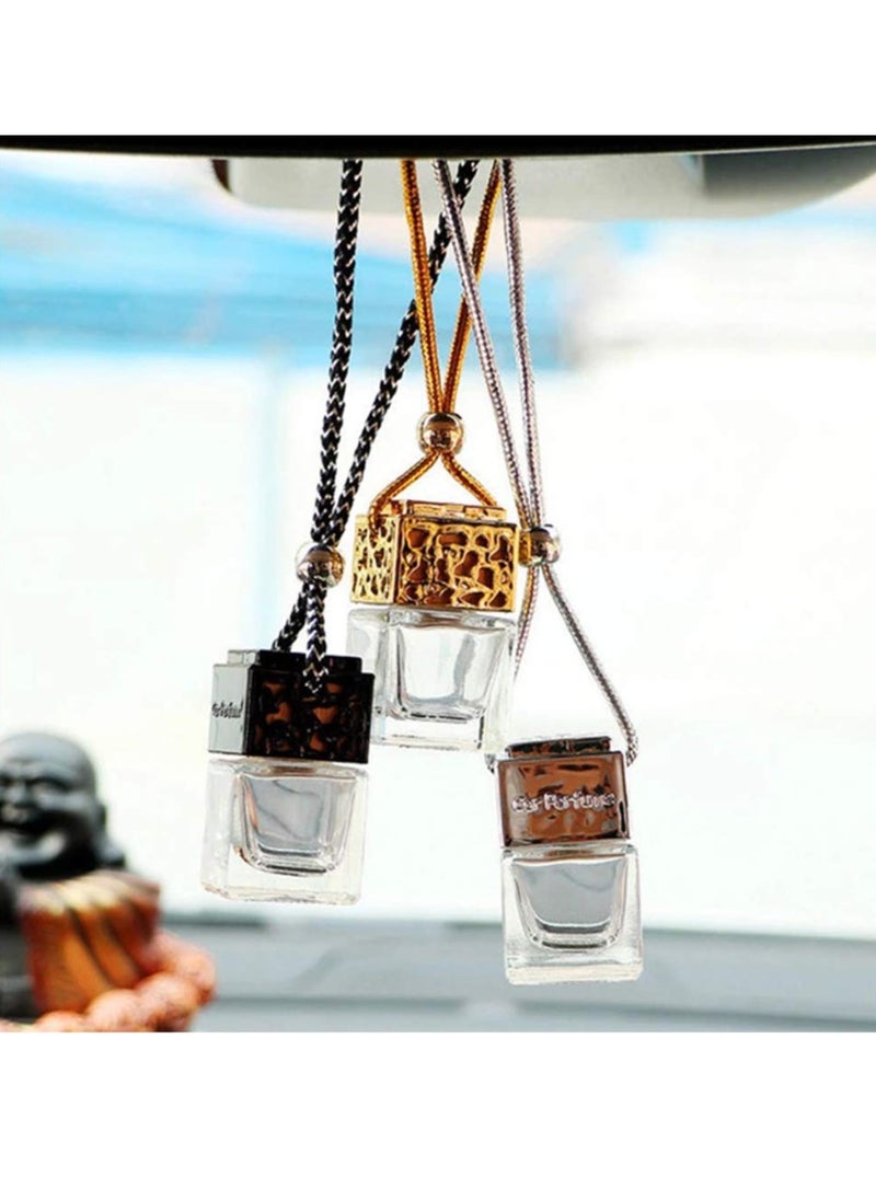 4 Pcs 8ml Car Hanging Perfume Diffuser,Empty Clear Glass Square Car Air Freshener Essential Oil Fragrance Pendant Bottle Vials With Wooden Caps & Hanging String