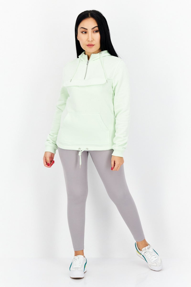 Urban Classic Women Hooded Plain Long Sleeves Sweatshirts, Light Mint - Image 3