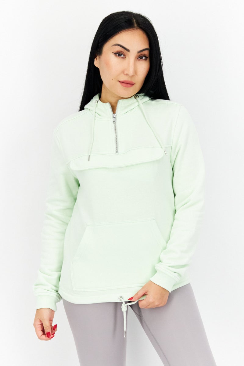 Urban Classic Women Hooded Plain Long Sleeves Sweatshirts, Light Mint - Image 1