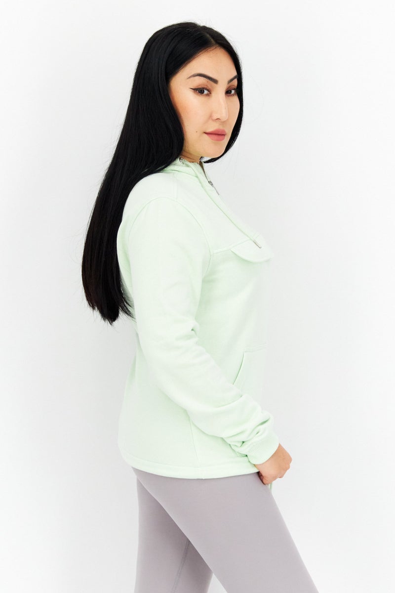 Urban Classic Women Hooded Plain Long Sleeves Sweatshirts, Light Mint - Image 4