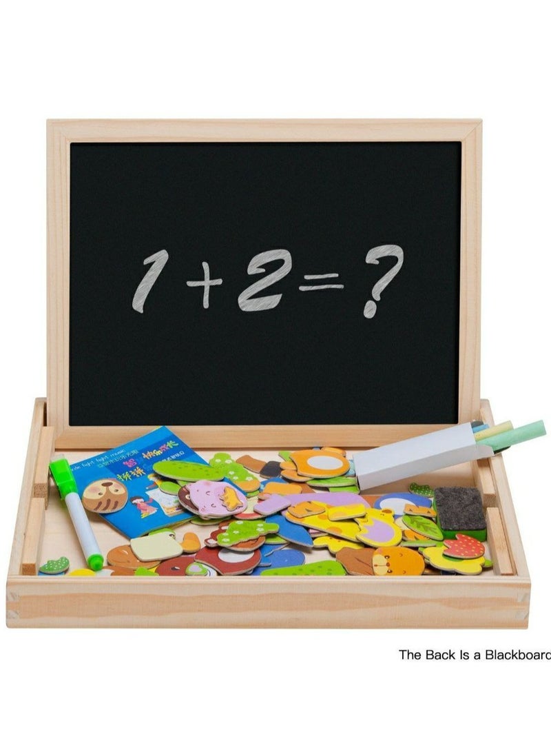 سبورة خشبية مغناطيسية للاطفال مع قلم واشكال مغناطيسية وطباشير مانكتور، أسود - Image 2