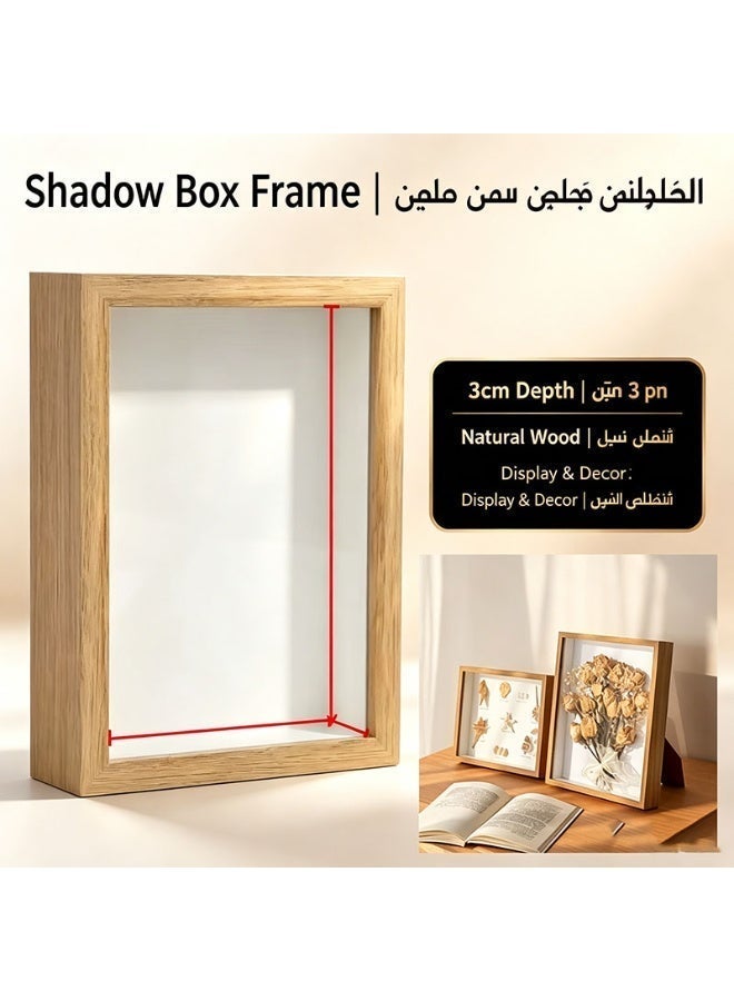 Deep Shadow Box Picture Frame, Solid Wood, for Dried Flowers, Memorabilia, Photos, Wall Mount & Tabletop, White/Walnut/Black - Image 2