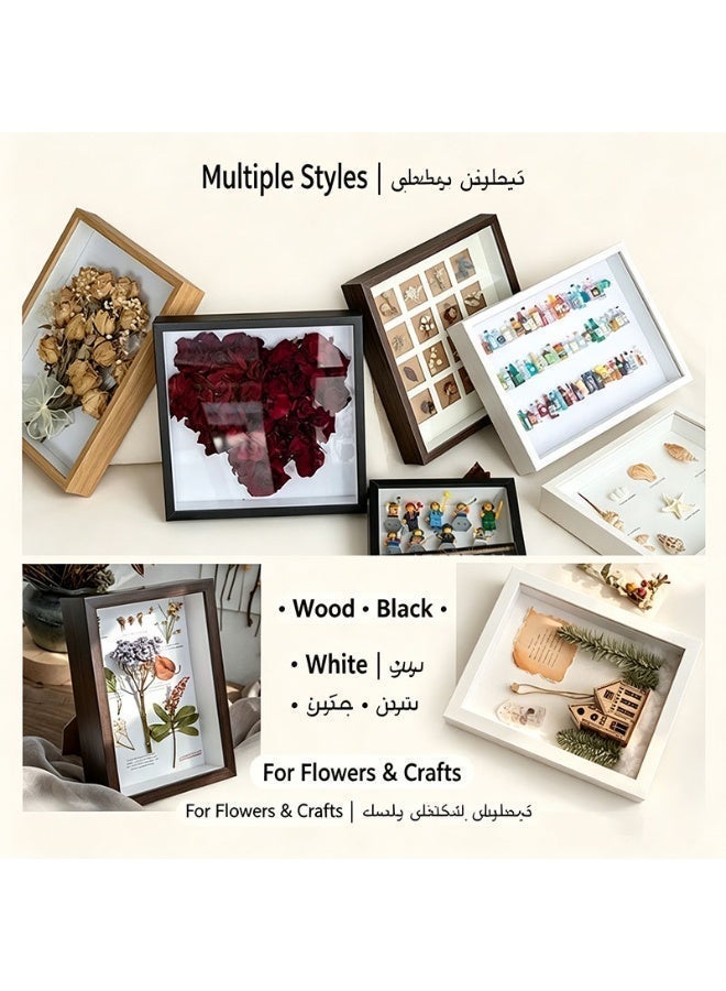 Deep Shadow Box Picture Frame, Solid Wood, for Dried Flowers, Memorabilia, Photos, Wall Mount & Tabletop, White/Walnut/Black - Image 3