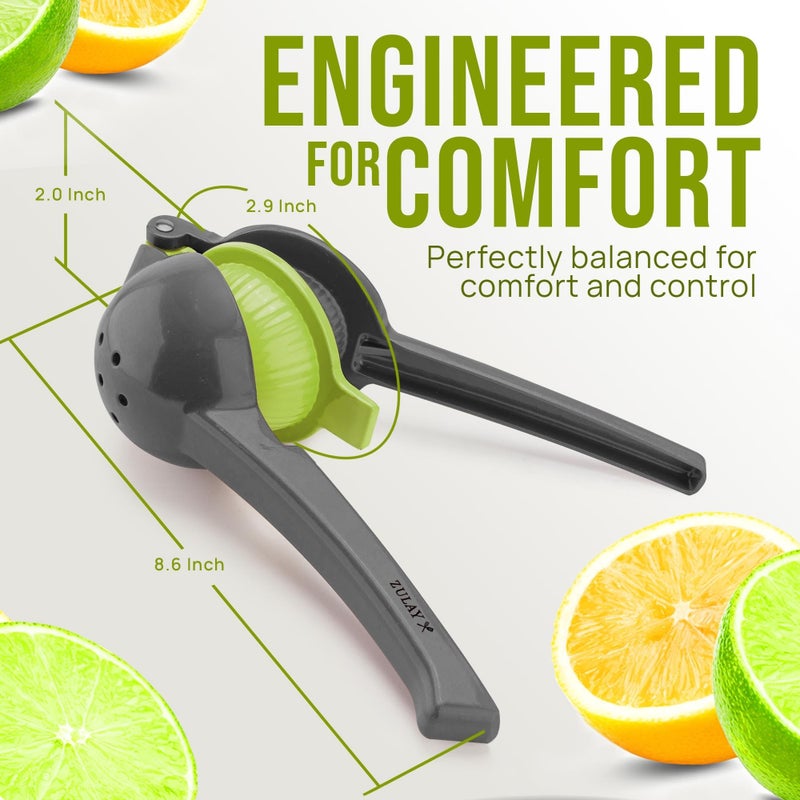 Zulay Kitchen Metal 2-in-1 Lemon Squeezer - Sturdy Max Extraction Hand Juicer Lemon Squeezer Gets Every Last Drop - Easy to Clean Manual Citrus Juicer - Easy-Use Lemon Juicer Squeezer - Gray/Lime - Image 5