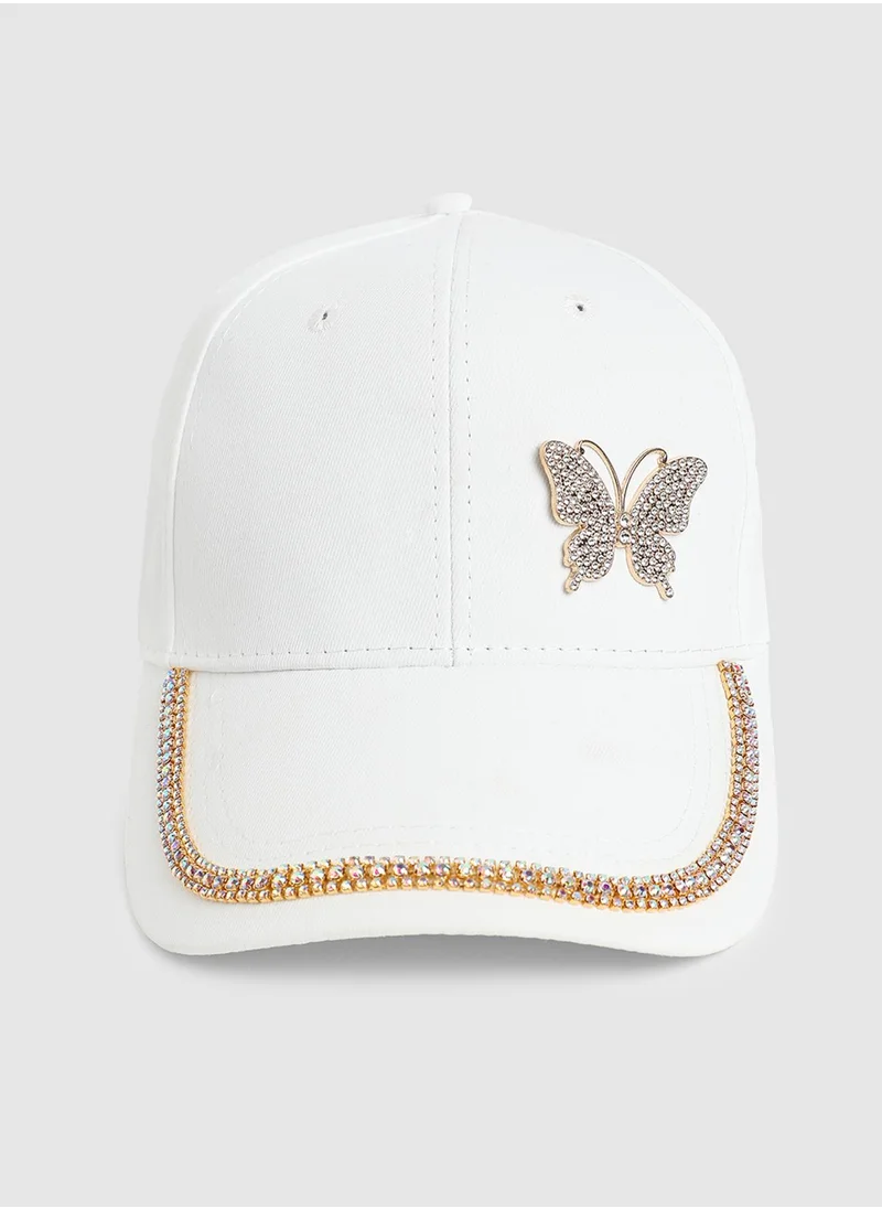 Haute Sauce Rhinestone Butterfly Baseball Cap - White