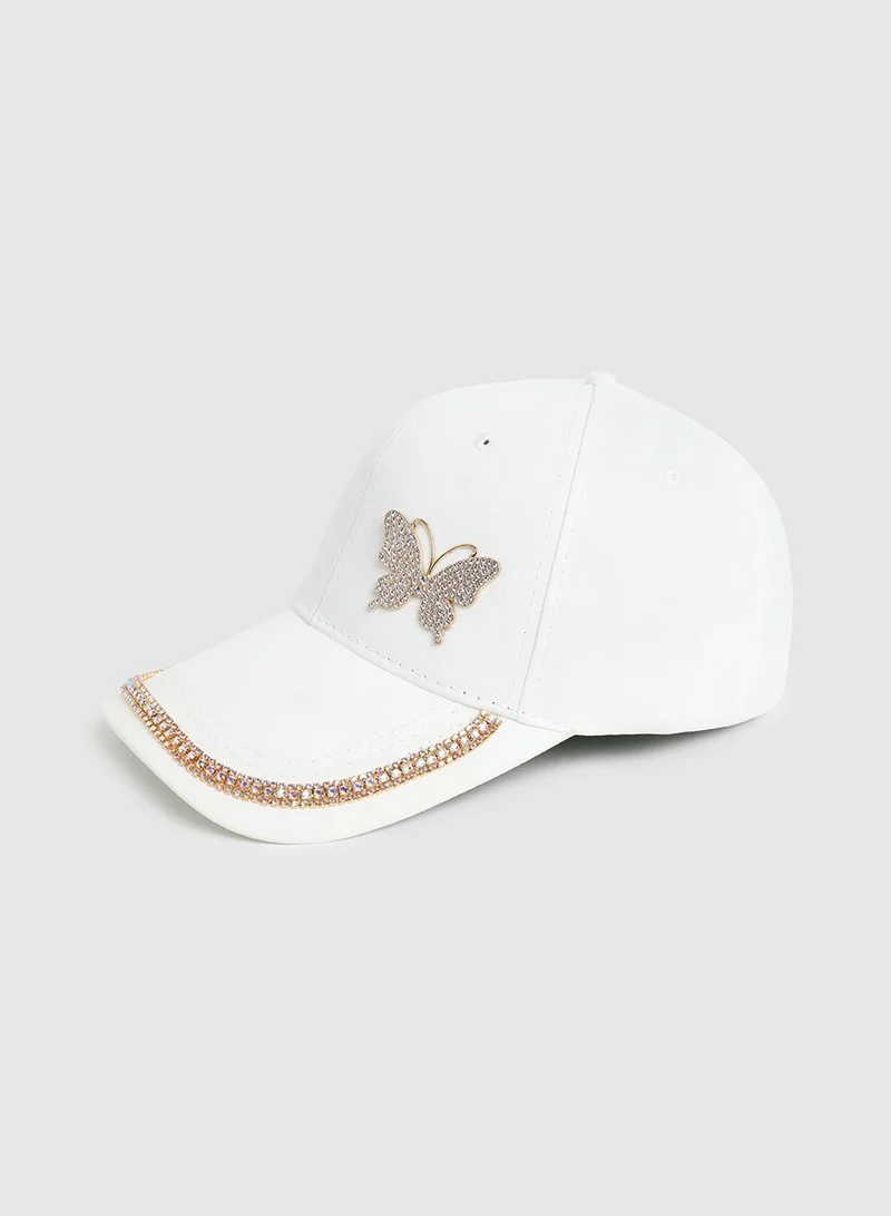 Haute Sauce Rhinestone Butterfly Baseball Cap - White