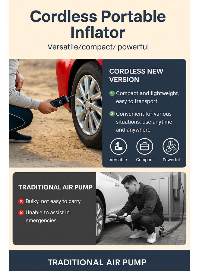 منفاخ إطارات - ضاغط هواء محمول ١٥٠ رطل لكل بوصة مربعة، مضخة هواء كهربائية ٦٠٠٠ مللي أمبير/ساعة مع منفذ USB-C، شاشة رقمية، معزز بطارية السيارة ومضخة هواء سريعة للسيارات والدراجات النارية والدراجات الهوائية والكرات - VC-027ضخة هواء كهربائية 150 رطل/بوصة مربعة، مع شاشة رقمية، وضوء LED وSOS - للسيارة، وسيارات الدفع الرباعي، والدراجات النارية، والدراجات الهوائية، والكرات - Image 5