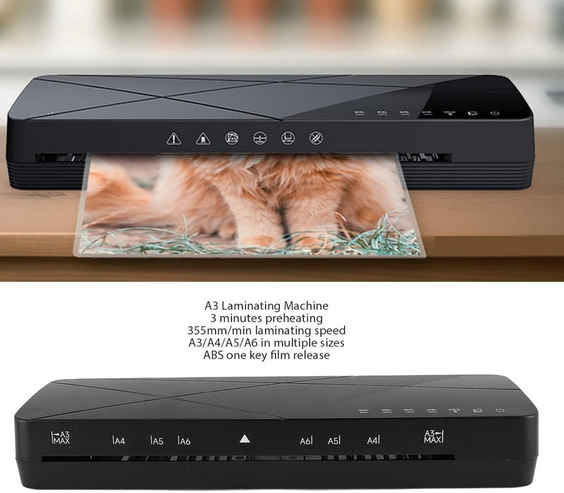 A3 Laminator Machine Fast Preheating 355mm / min Speed 4 Thickness Options Film Release Reminder Versatile for Various Sizes (US Plug AC110-120V) - Image 3