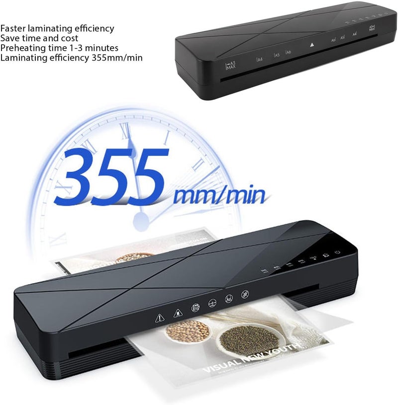 A3 Laminator Machine Fast Preheating 355mm / min Speed 4 Thickness Options Film Release Reminder Versatile for Various Sizes (US Plug AC110-120V) - Image 5